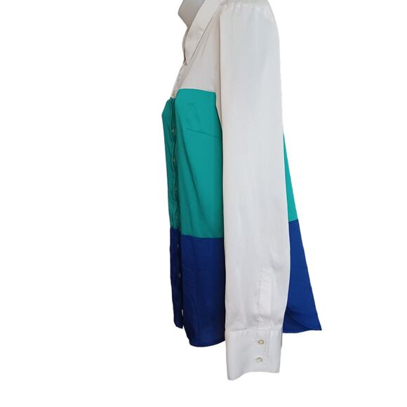 Ann Taylor Womens Blouse Size 10 Color Block Hidden Buttons Office Career Chic - Picture 5 of 7